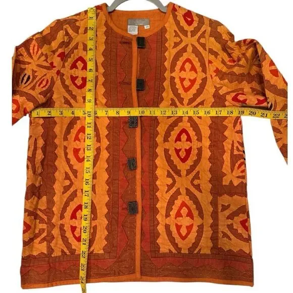 The Territory Ahead Women's Quilted Pieced Aztec Boxy Jacket Brown Orange XS - Picture 5 of 7